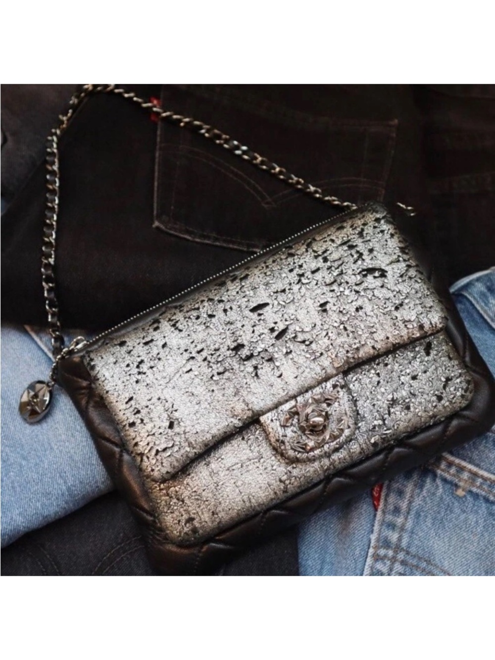 Chanel Mineral Nights Flap Clutch Evening Bag Metallic & Quilted Leather France - Picture 6 of 11